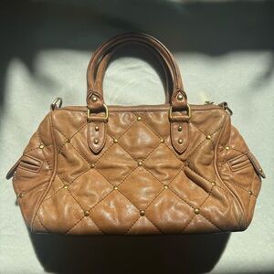 Rebecca Minkoff Tan/Brown Quilted Leather Studded Speedy Satchel Bag with Strap
